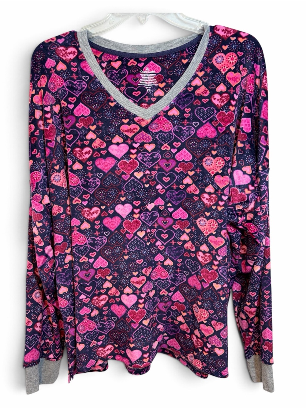 Cuddl Duds Woman’s Heart-Print Long Sleeve Sleep PJ Set Pink/Purple Size XXL